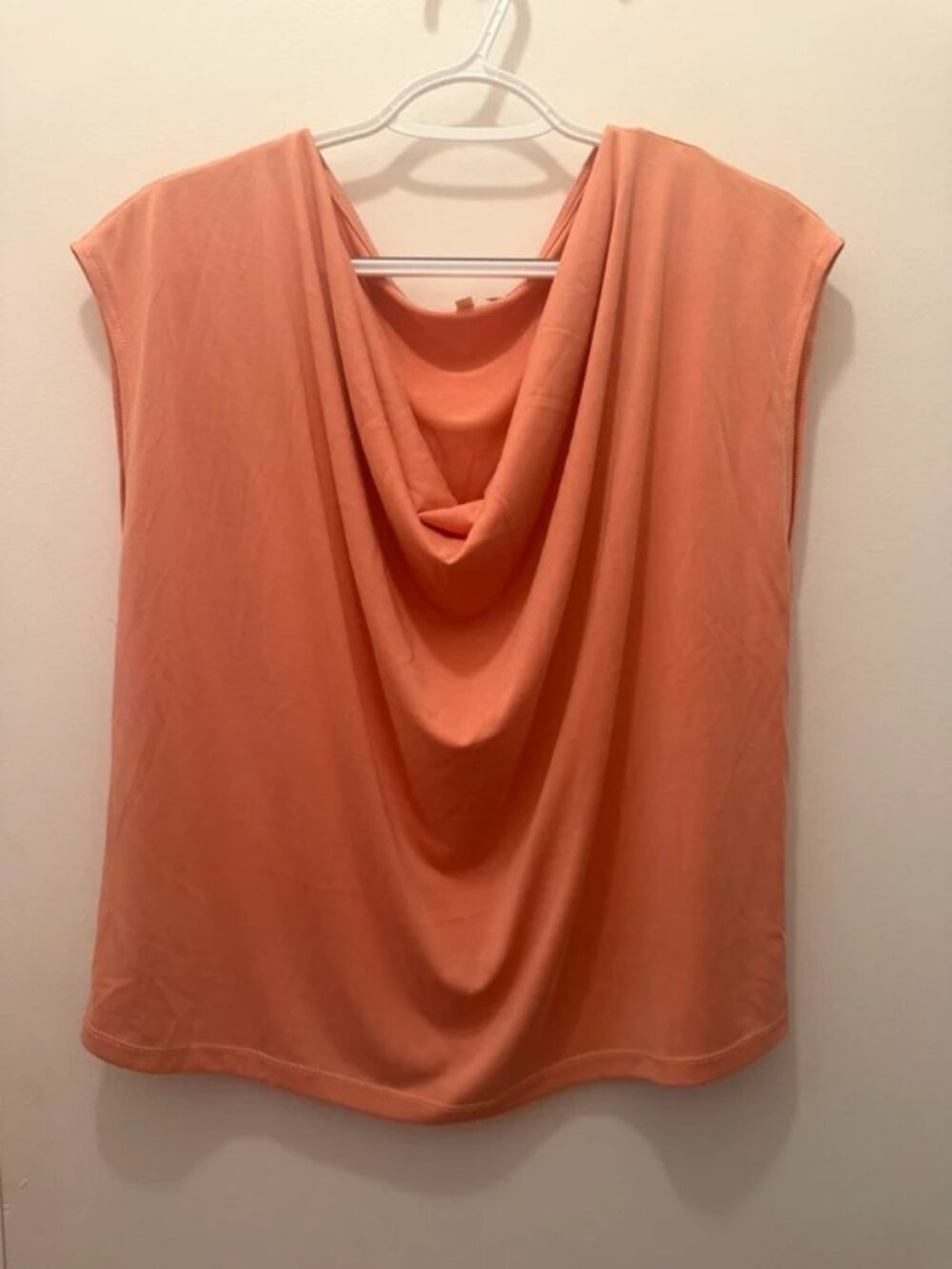 Mystree Women’s Coral Cowl Neck Sleeveless Top Drape Front Blouse- Size L